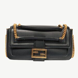 Fendi Baguette Black Nappa Leather FF Flap Bag